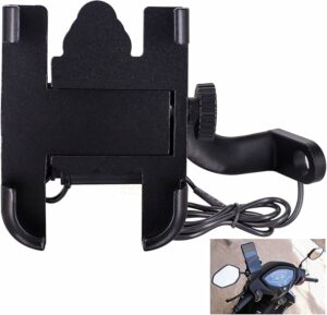 Metal Mobile Holder for Motorcycle With Charger Mirror Fitting - Image 2