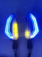 D-Shaped LED Bike Side Indicators – 18 LED KTM Style Turn Signals | Universal Fit | Yellow & Blue Light
